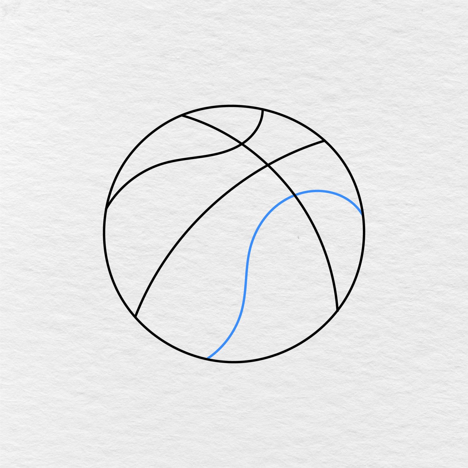 Step 5 Showing How To Draw A Basketball With The Final Curved Line Added On The Right Side.