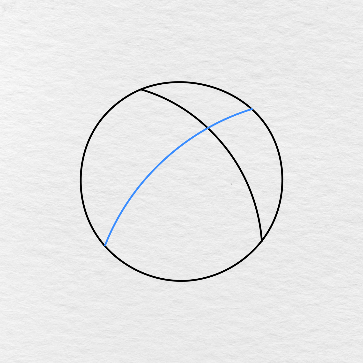 Step 3 Showing How To Draw A Basketball With A Second Curved Line Added From The Lower Left To The Upper Right.
