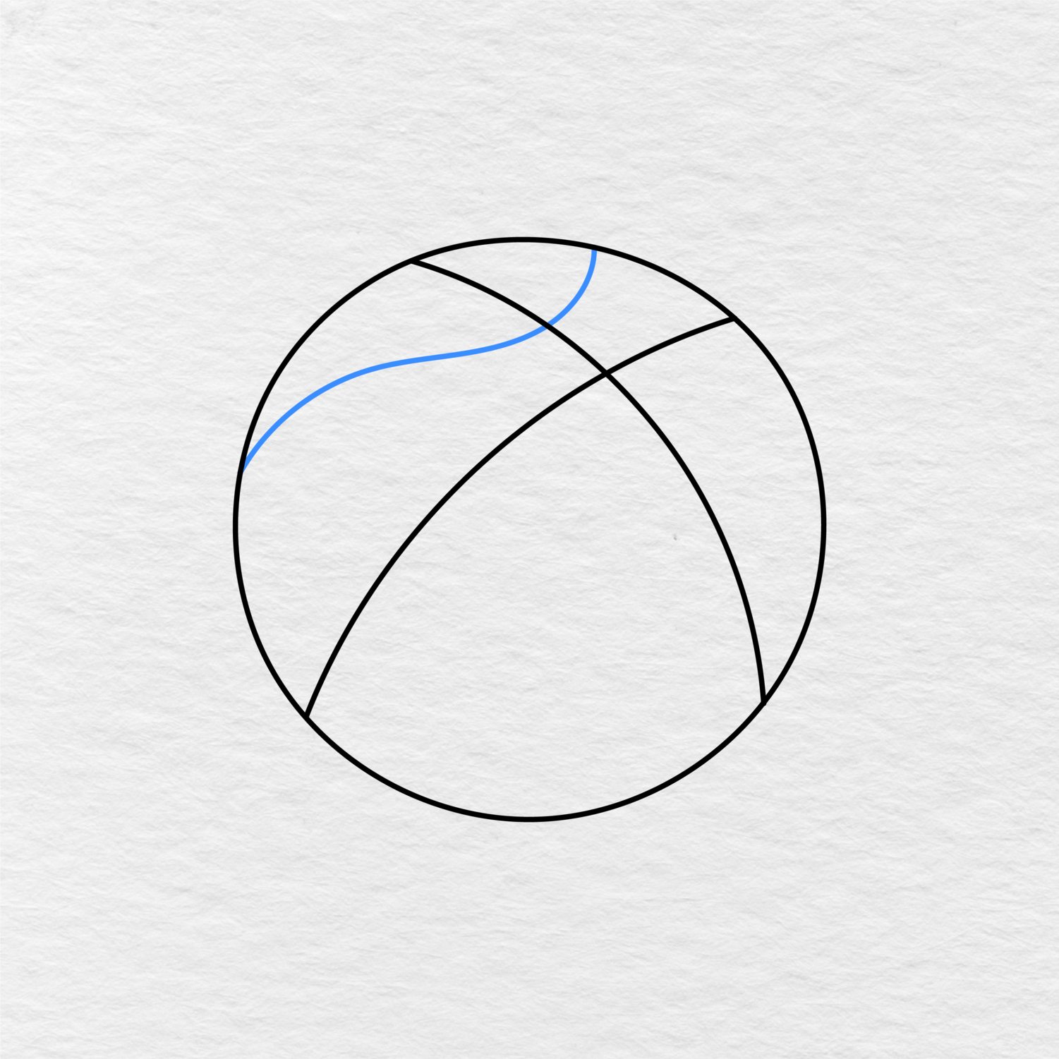 Step 4 Showing How To Draw A Basketball With A Shorter Curved Line Added Across The Top.
