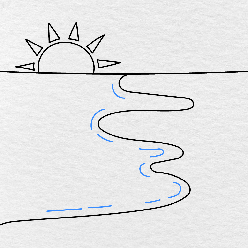 Step 4 Showing How To Draw A Beach With Small Wavy Water Details Near The Shoreline.