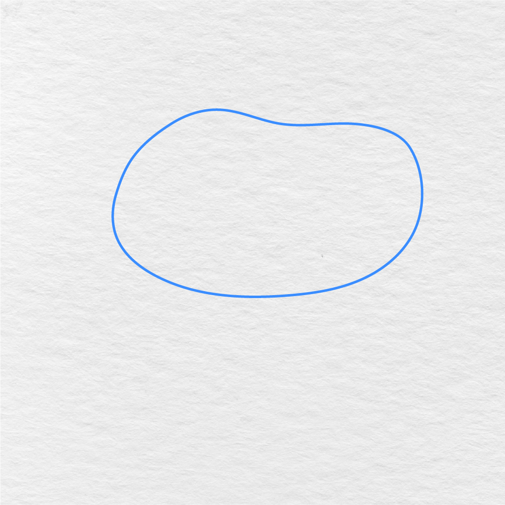 Step 1 Showing How To Draw A Bear With A Large Rounded Body Shape.
