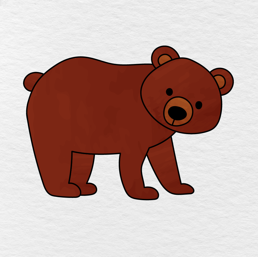 Step 9 Showing The Final Result Of A Brown Bear Drawing With A Light Brown Muzzle And Inner Ears.