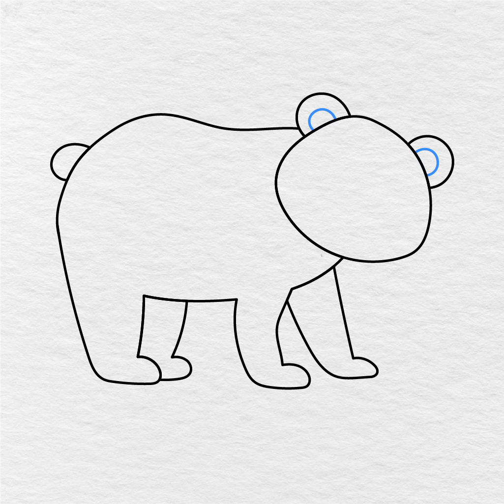 Step 5 Showing How To Draw A Bear With Inner Ear Details Added.