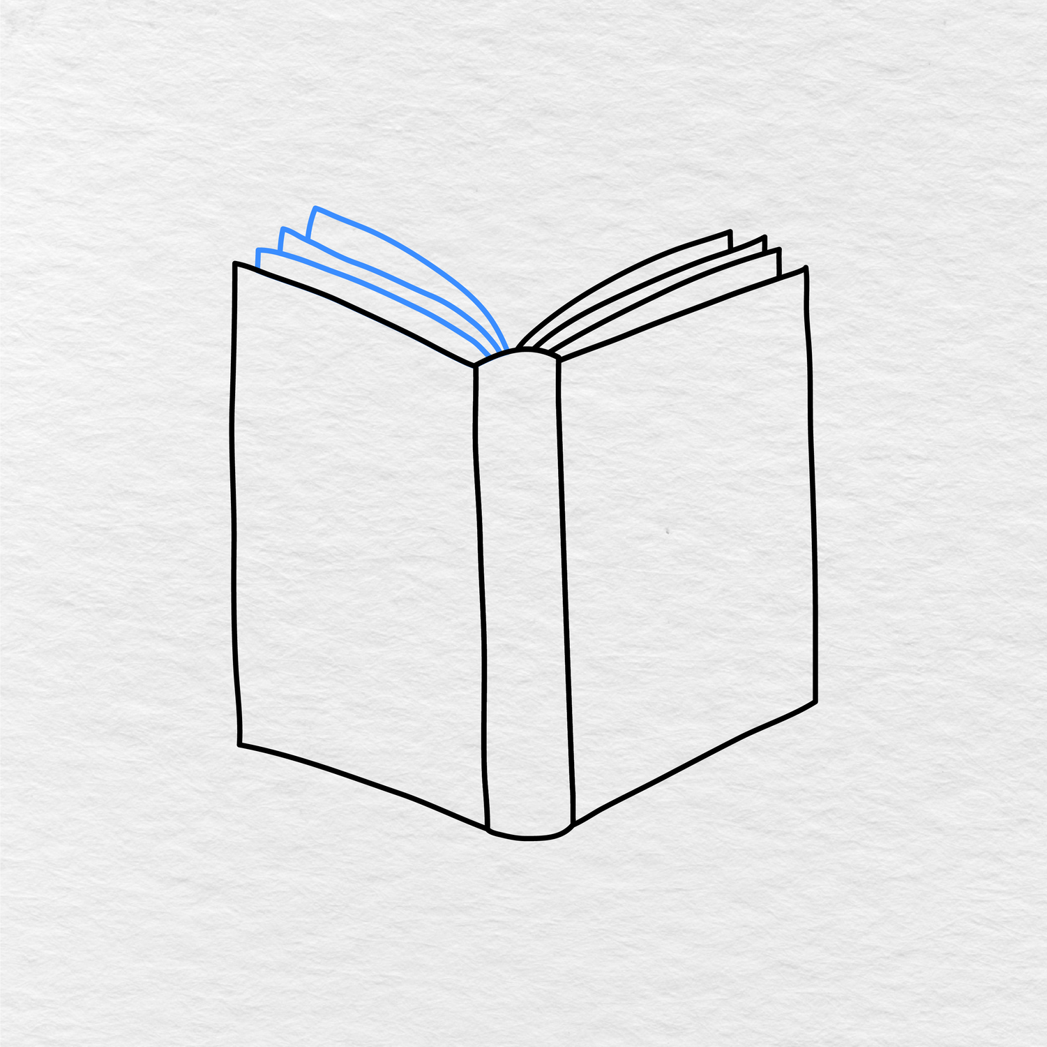 Step 4 Showing How To Draw A Book With Curved Page Lines Added On The Left Side.
