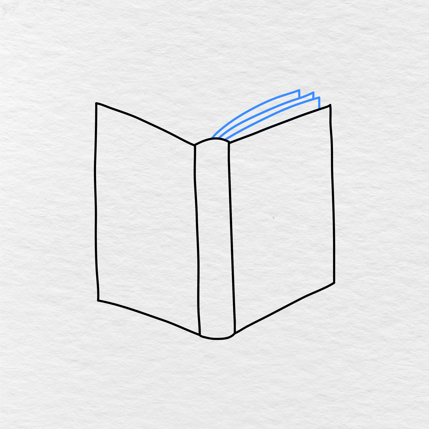 Step 3 Showing How To Draw A Book With Curved Page Lines Added On The Right Side.