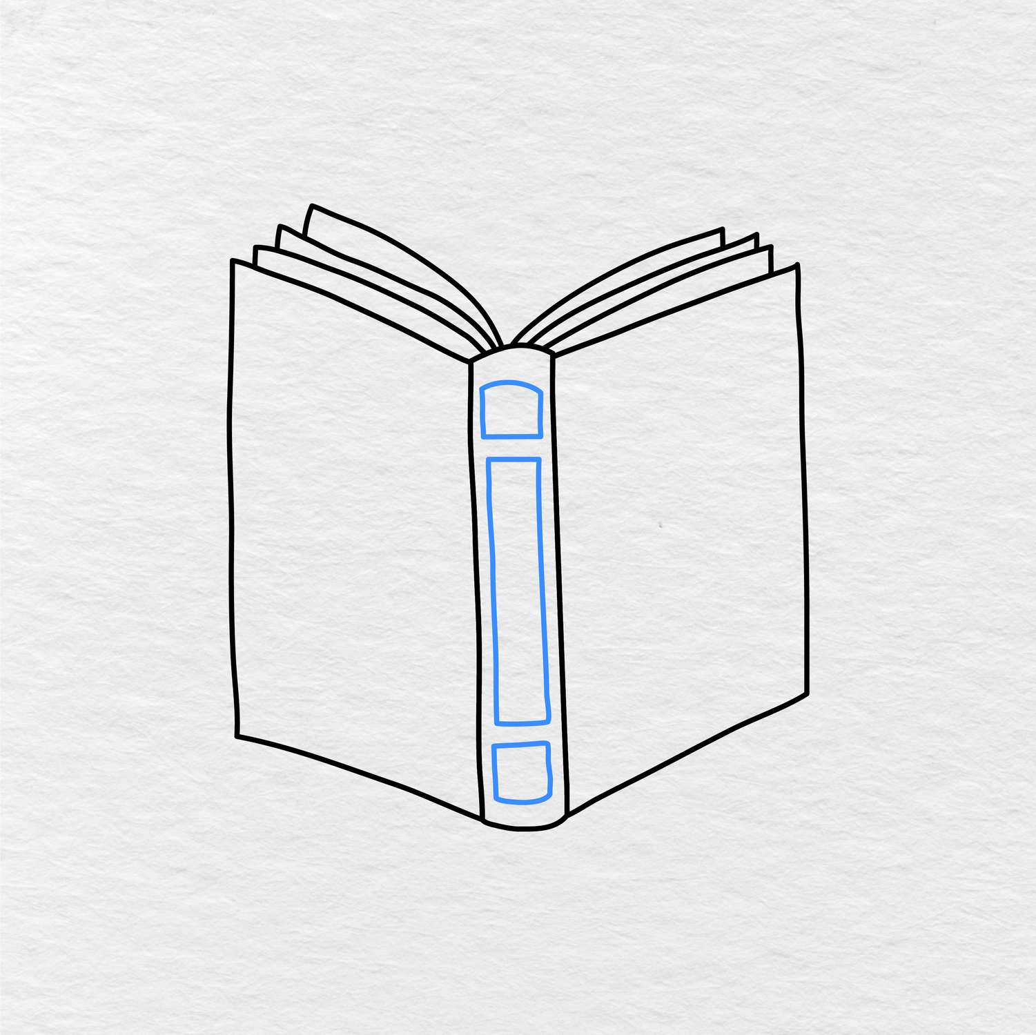 Step 5 Showing How To Draw A Book With Three Small Details Added To The Spine.