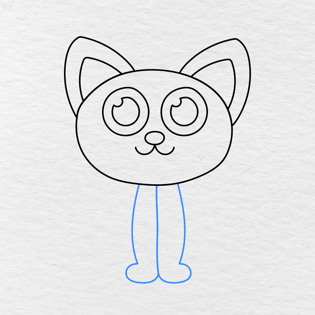 Step 7 Showing Two Long Front Legs And Small Rounded Paws Below The Cat’s Head.