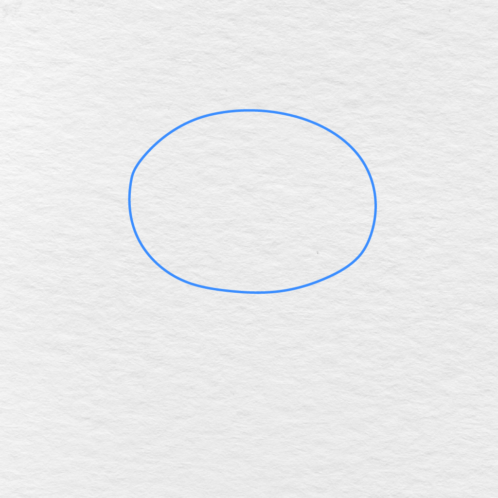 Step 1 Showing A Large Horizontal Oval For The Cat’s Head.