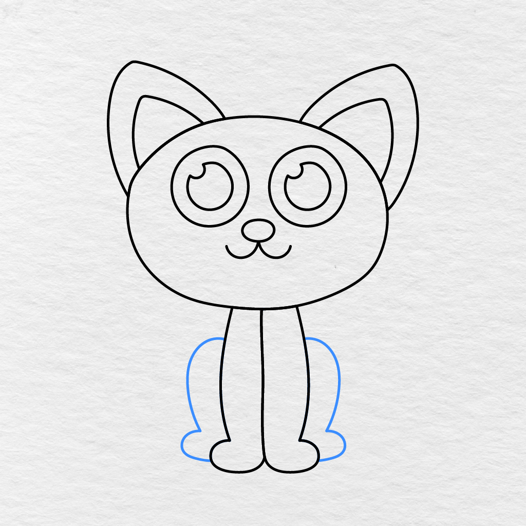 Step 8 Showing Curved Hind Legs And Rounded Rear Paws Beside The Front Legs.