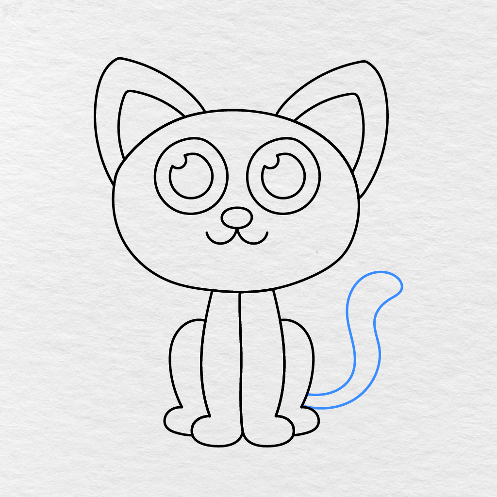 Step 9 Showing A Long Curved Tail Rising Beside The Cat’s Body.