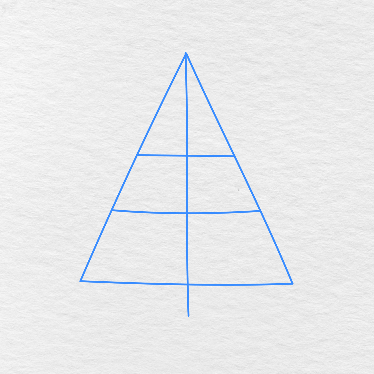 Step 1 Showing How To Draw A Christmas Tree With A Large Triangle And Several Guide Lines.