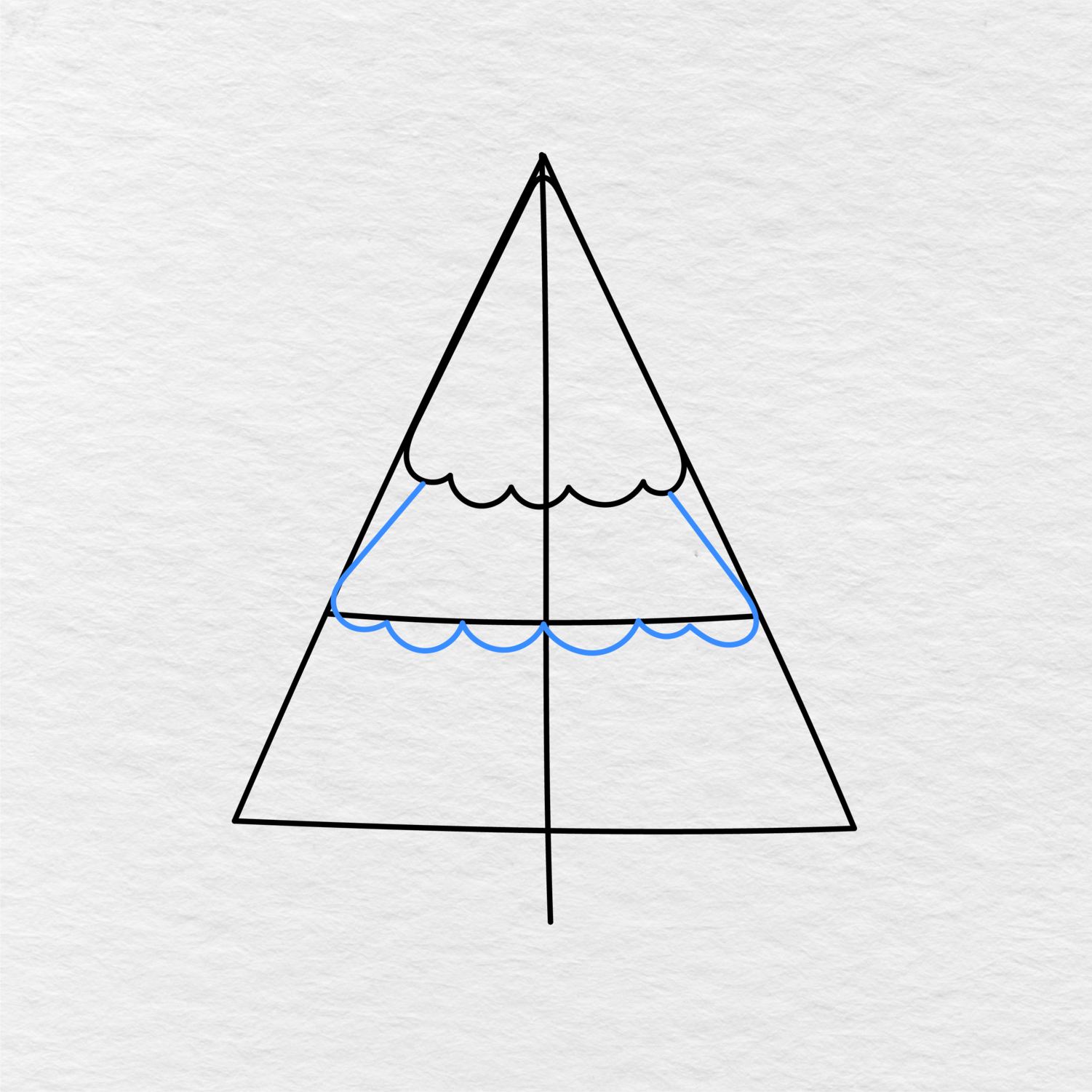 Step 3 Showing How To Draw A Christmas Tree With The Wider Middle Tree Layer Added.