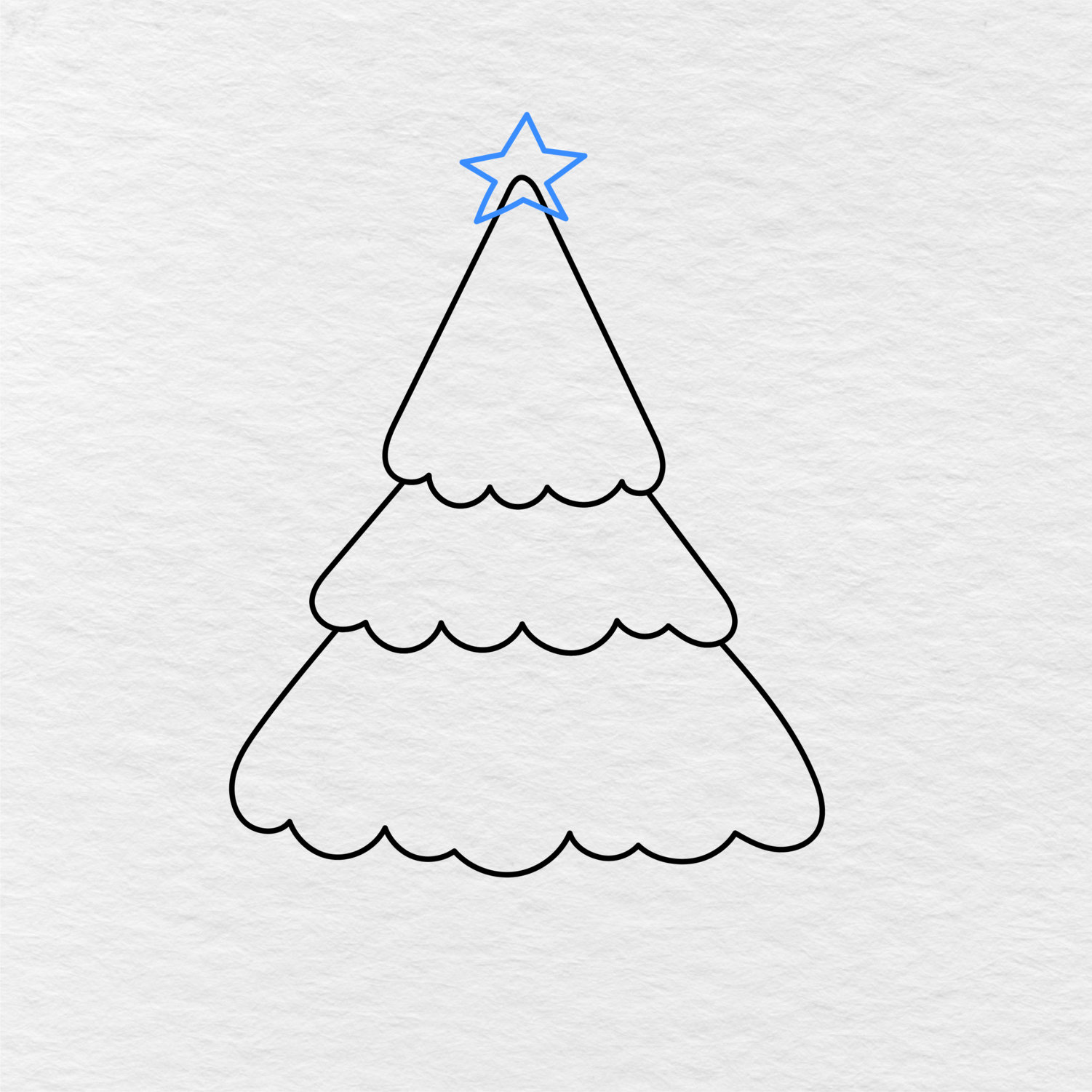 Step 5 Showing How To Draw A Christmas Tree With A Five Pointed Star Added On Top.