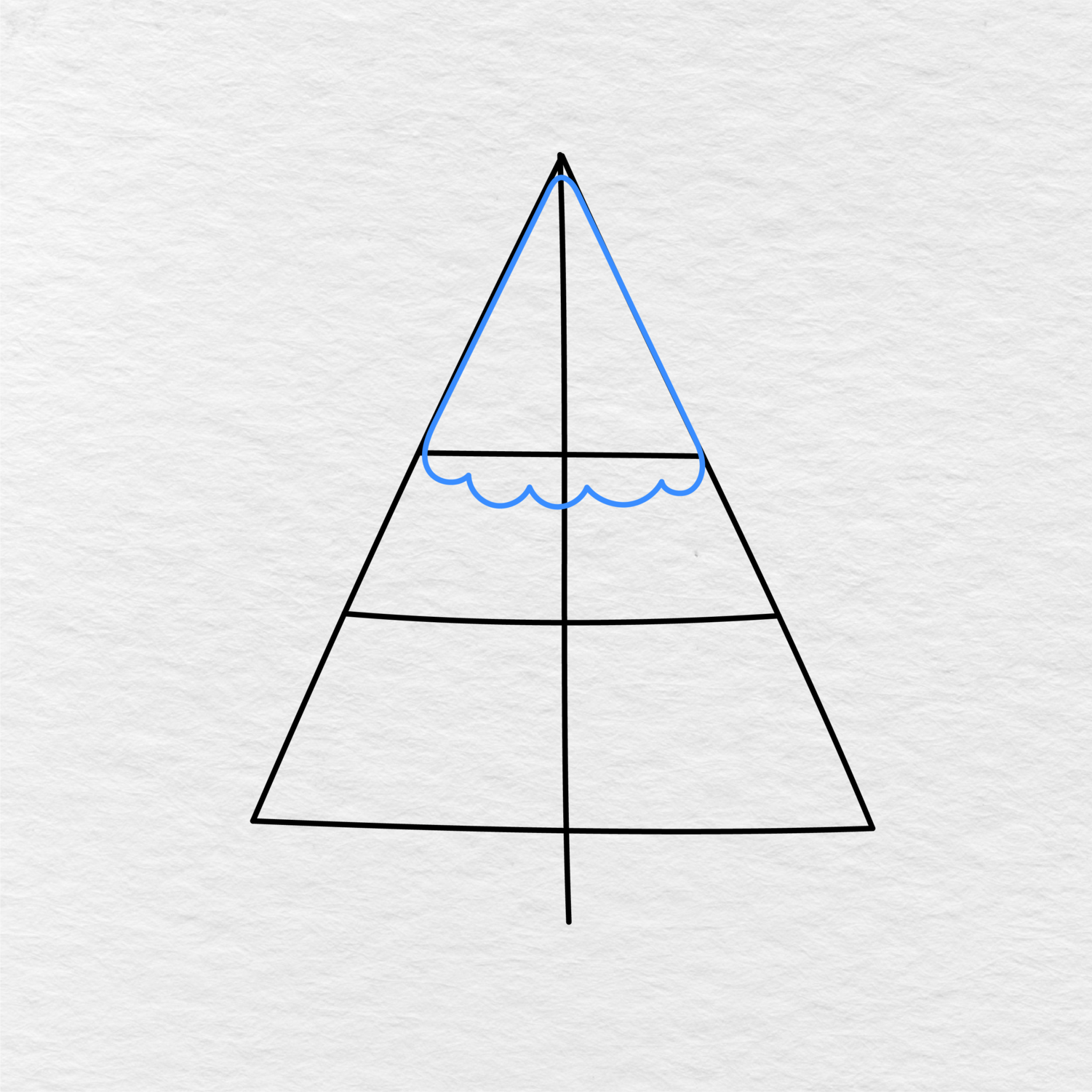 Step 2 Showing How To Draw A Christmas Tree With The Small Top Tree Layer Added.