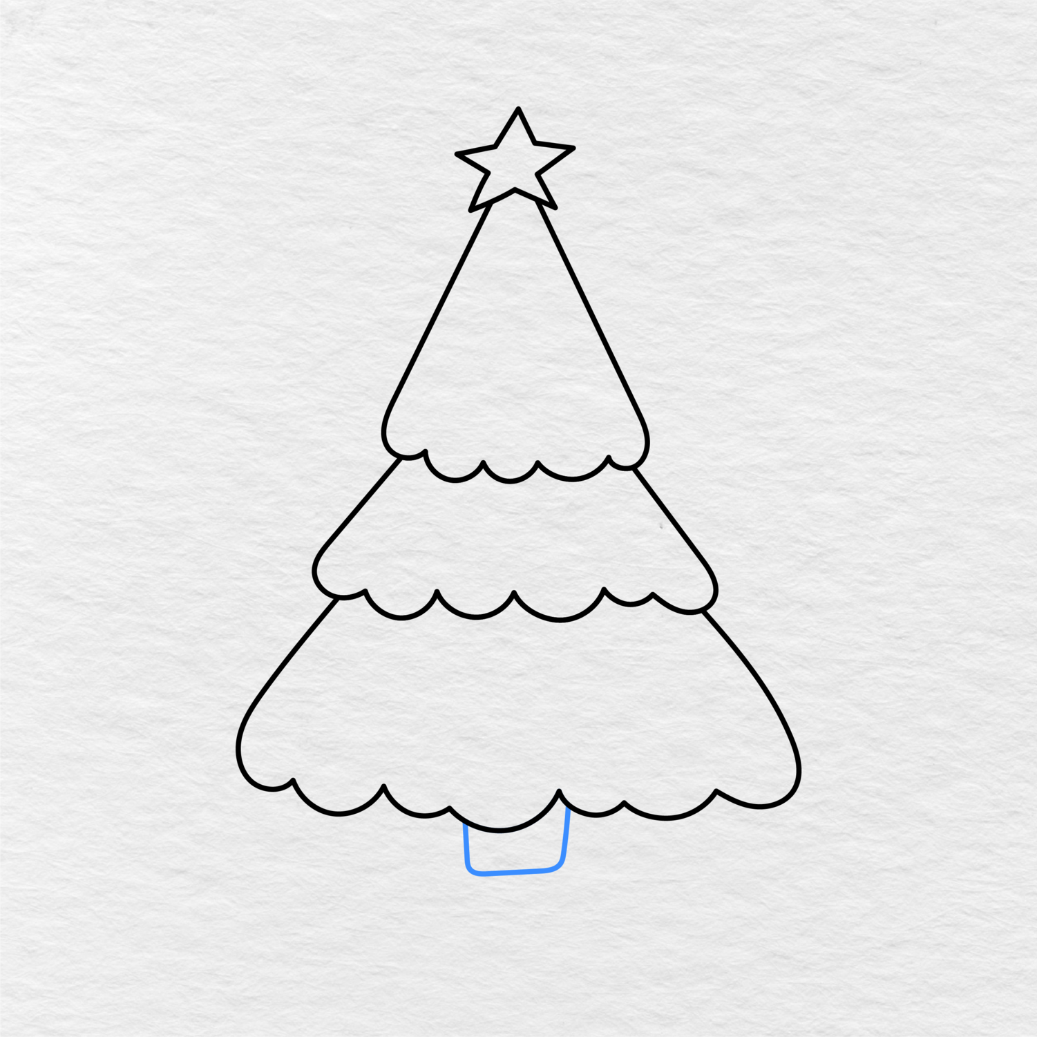 Step 6 Showing How To Draw A Christmas Tree With A Small Rounded Trunk Added Underneath.