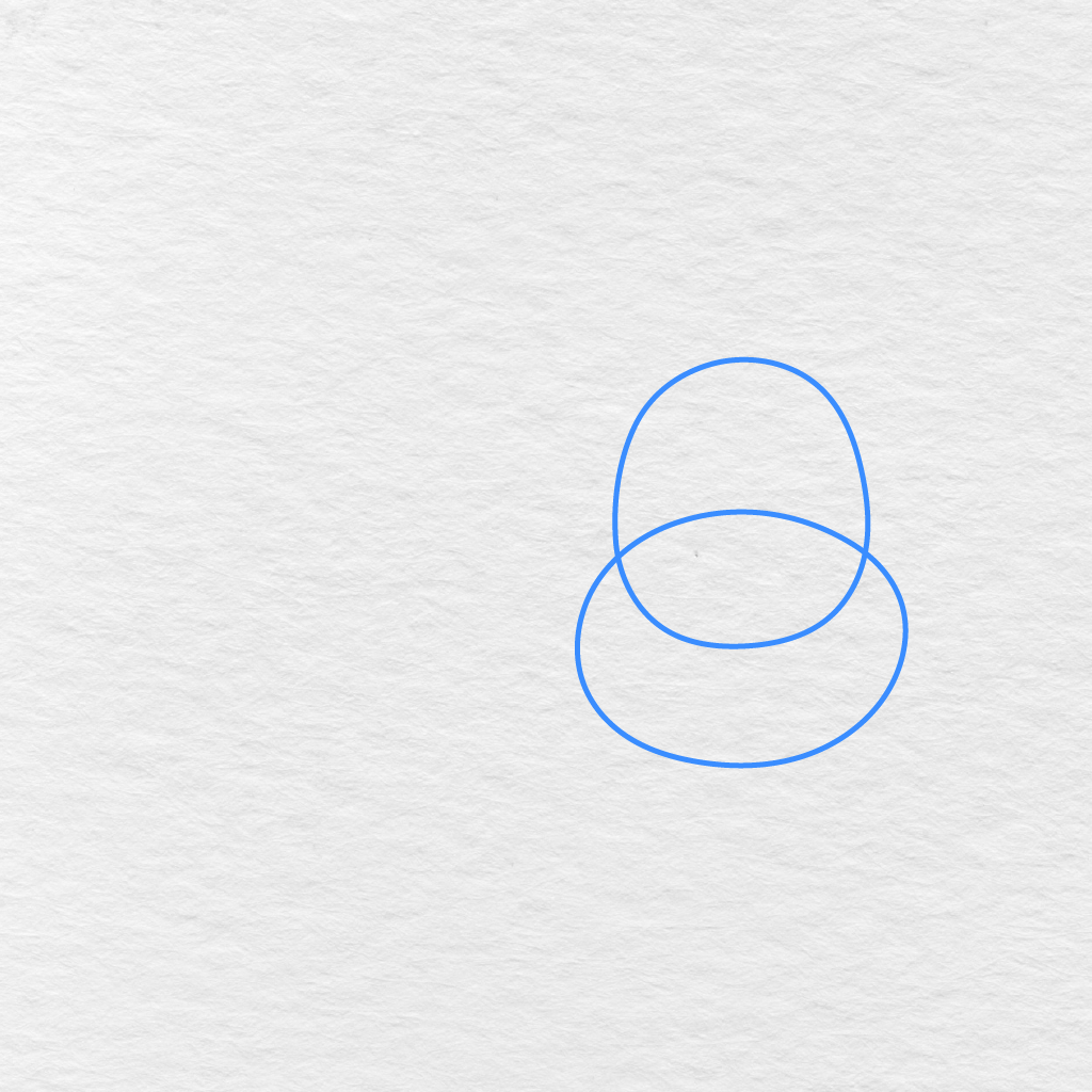 Step 1 Showing Two Overlapping Ovals For The Cow's Head And Muzzle.
