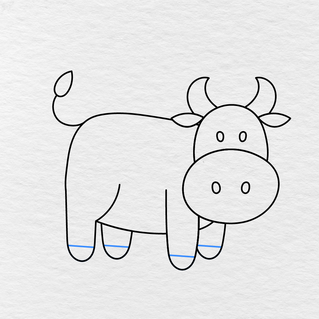 Step 11 Showing Short Lines Added To Separate The Cow's Hooves From Its Legs.