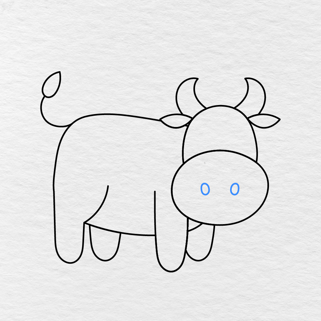 Step 9 Showing Two Oval Nostrils Drawn Inside The Cow's Muzzle.