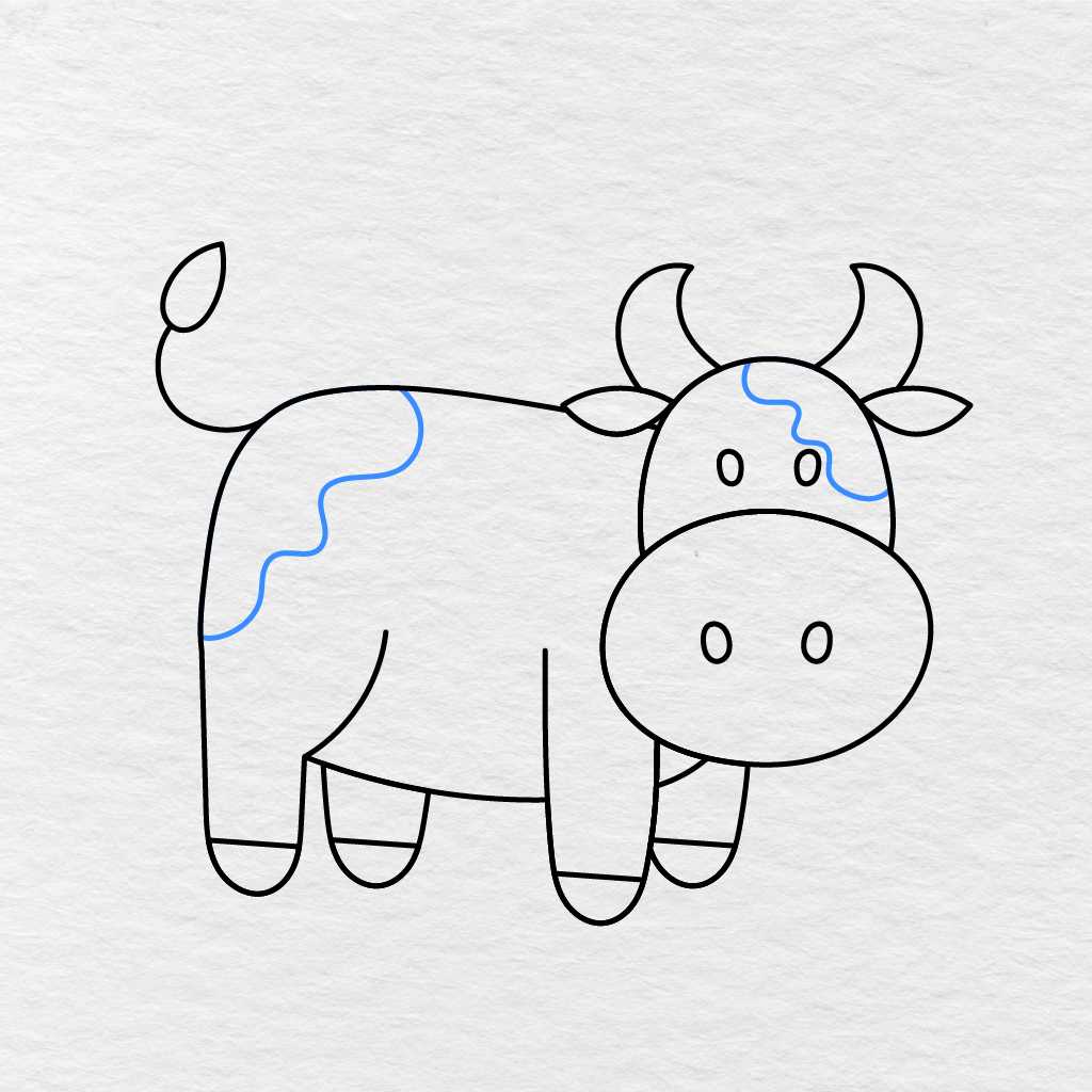 Step 12 Showing Irregular Spots Added Across The Cow's Head And Body.