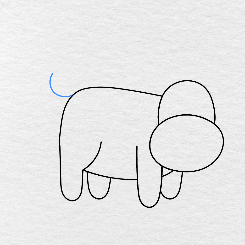 Step 5 Showing A Long Curved Tail Drawn From The Back Of The Cow.