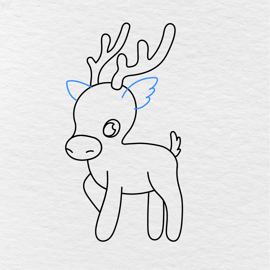 Step 9 Showing One Large Ear And One Smaller Ear Added Below The Antlers.