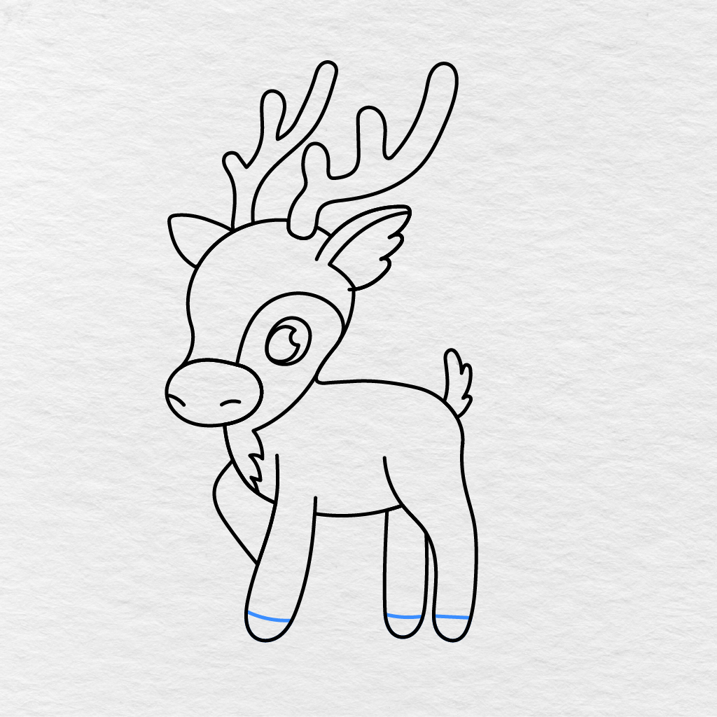 Step 12 Showing Curved Lines Added To Separate The Deer’s Hooves From Its Legs.
