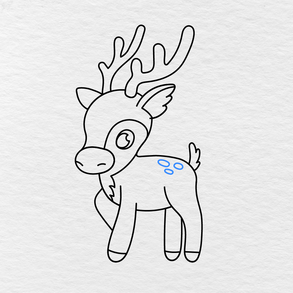 Step 13 Showing Three Small Oval Spots Added Along The Upper Back Of The Deer.