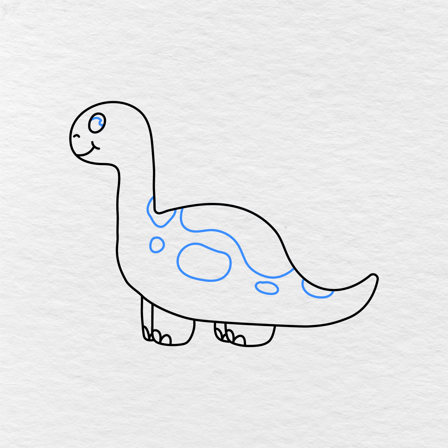 Step 4 Showing How To Draw A Dinosaur With The Belly And Spots Added.