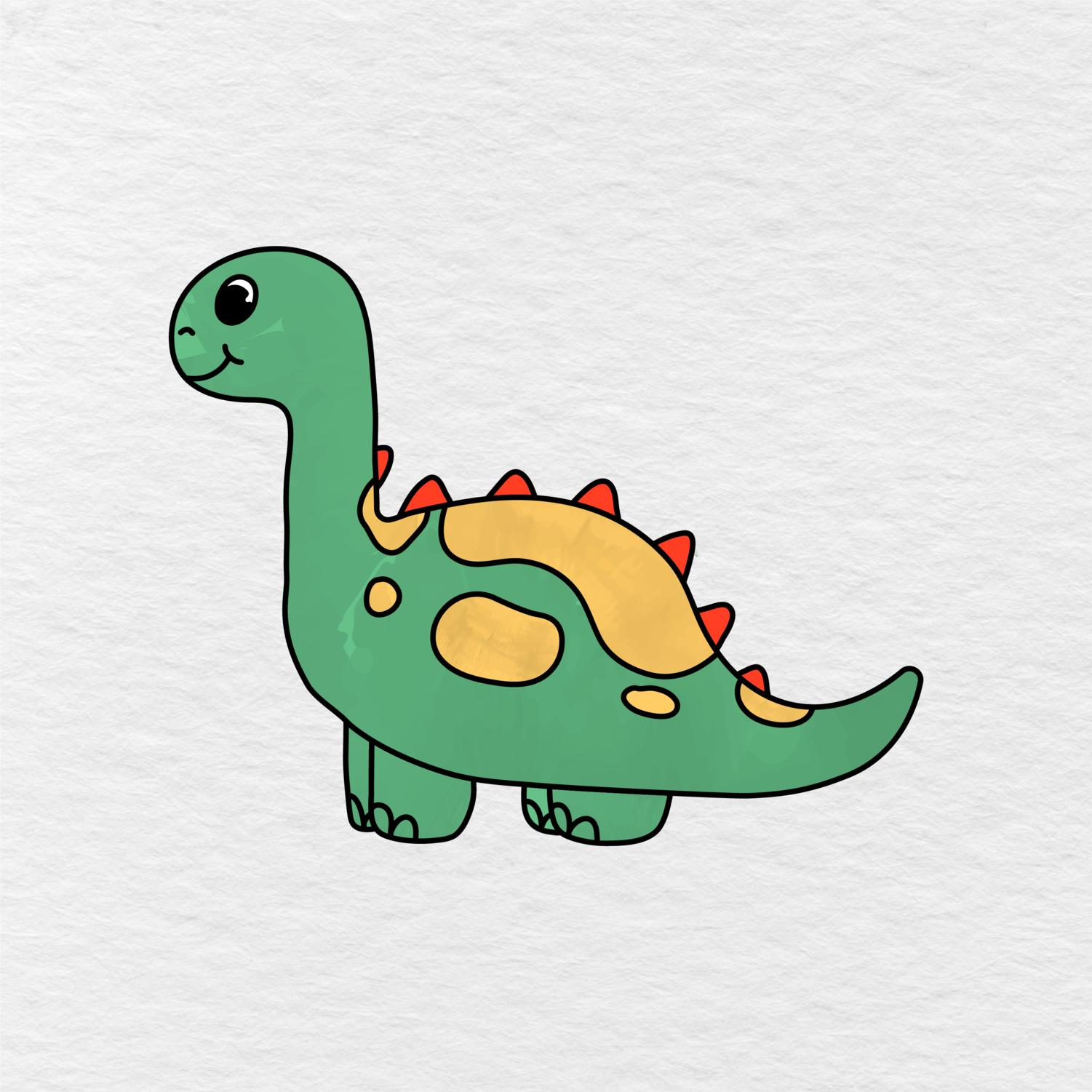 Step 6 Showing The Finished Colored Dinosaur.