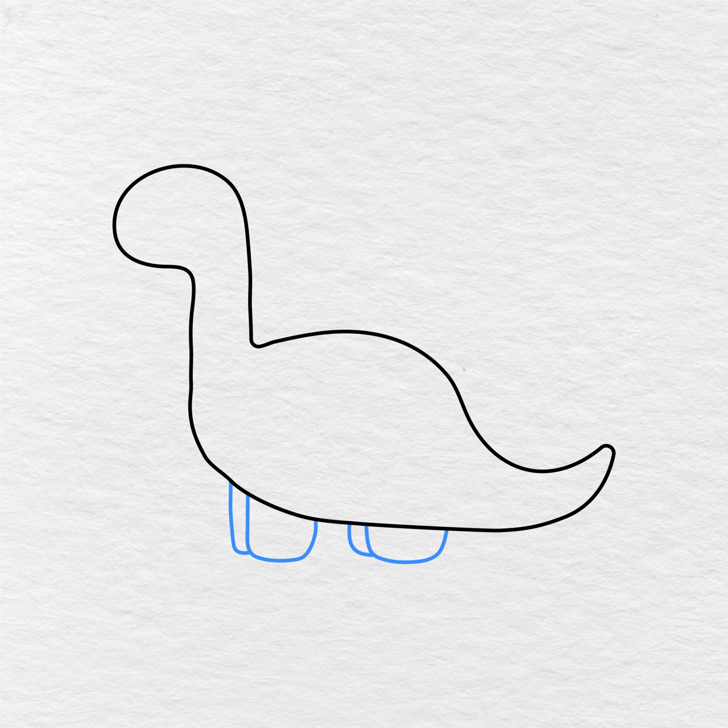 Step 2 Showing How To Draw A Dinosaur With The Two Short Legs Added.
