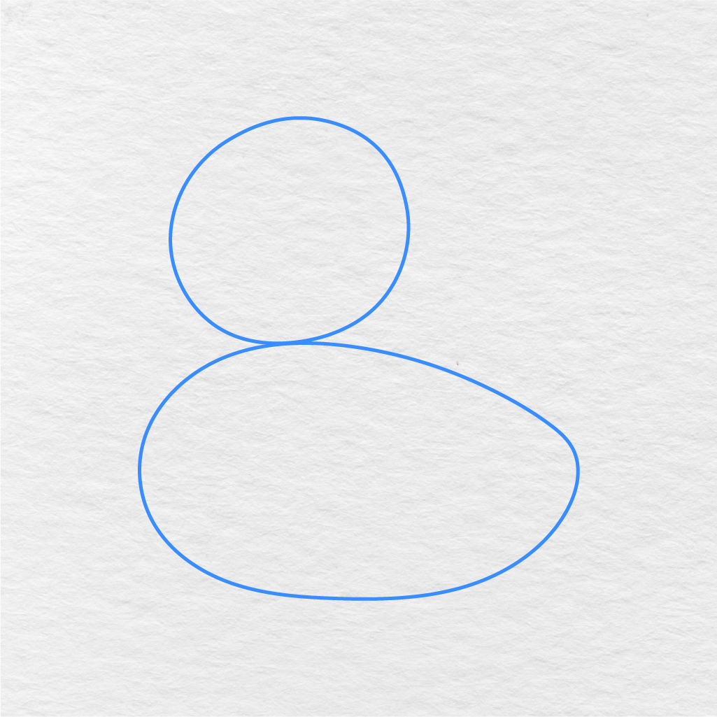 Step 1 Showing How To Draw A Duck With A Round Head And Wide Oval Body Shape.