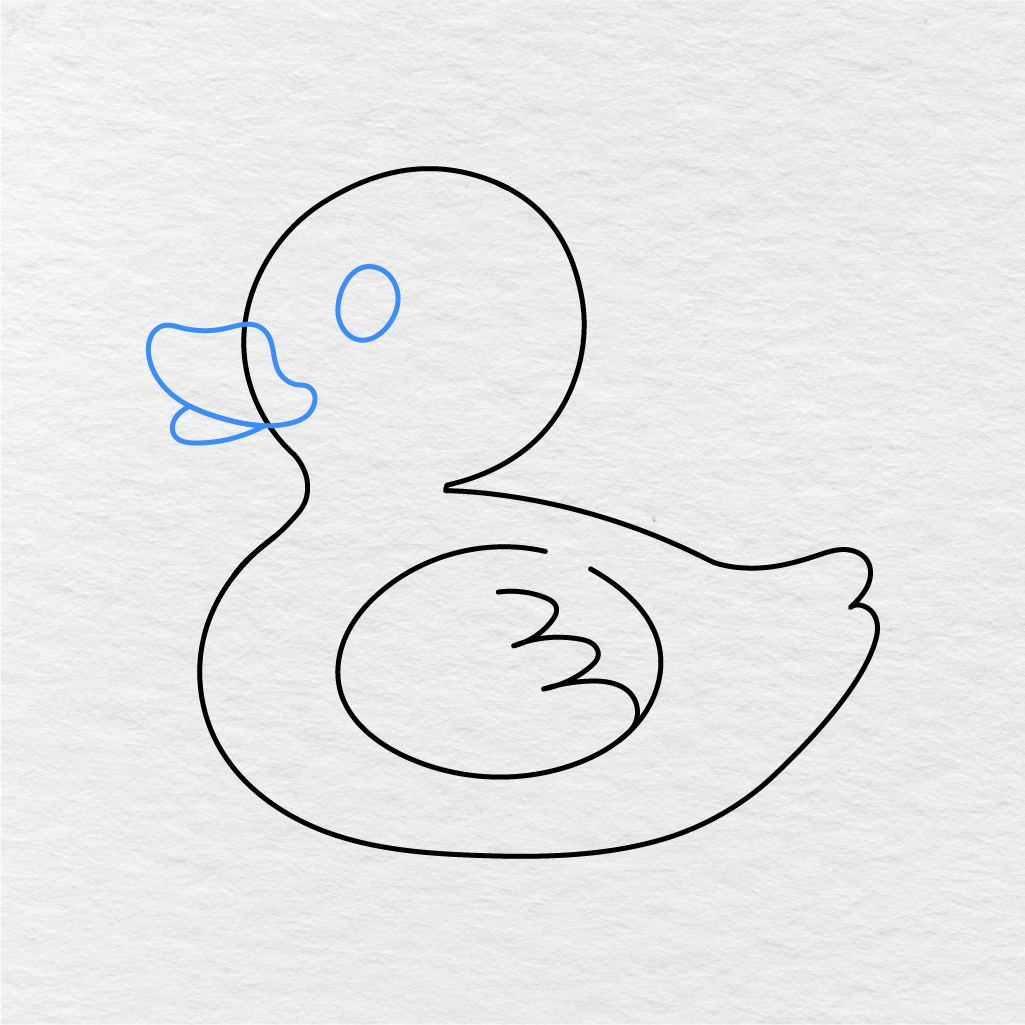 Step 4 Showing How To Draw A Duck With A Rounded Beak And Small Oval Eye.