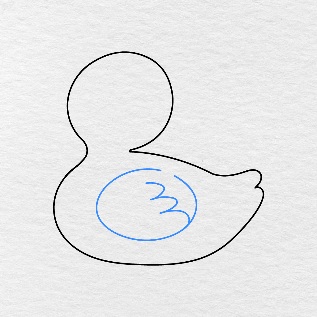 Step 3 Showing How To Draw A Duck With A Rounded Wing And Small Feather Details.