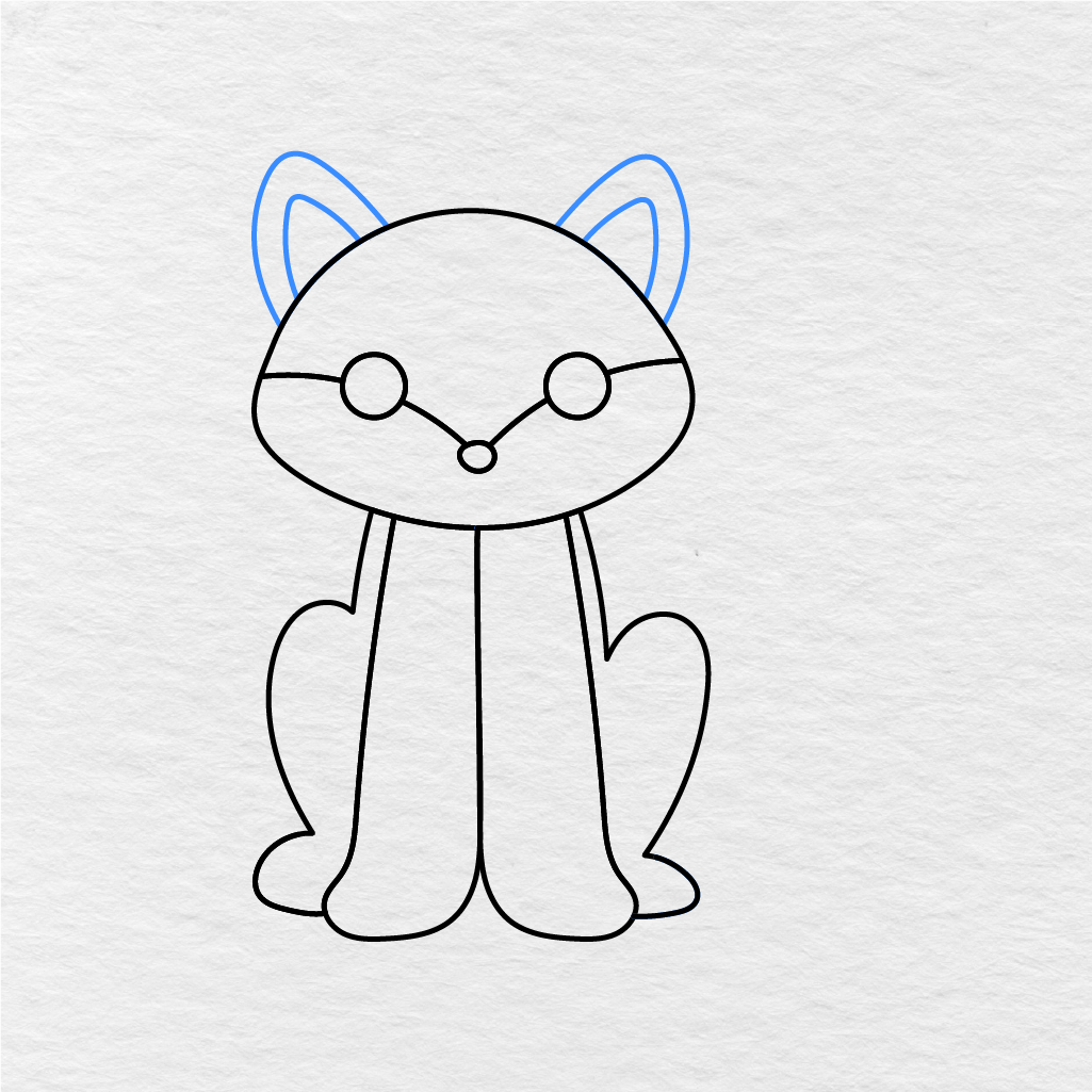 Step 6 Showing How To Draw A Fox With Two Big Pointed Ears And Inner Ear Shapes.
