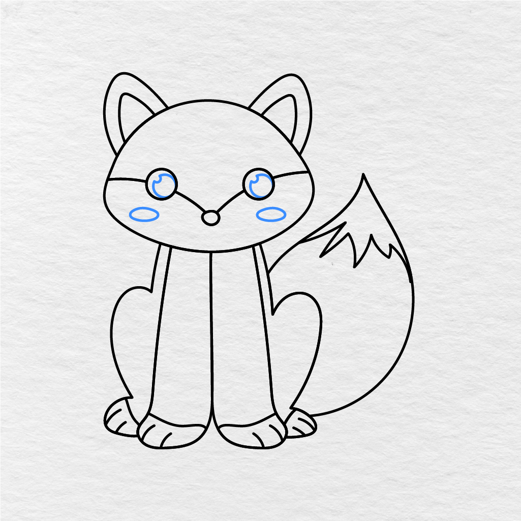 Step 10 Showing How To Draw A Fox With Eye Highlights And Oval Cheeks.