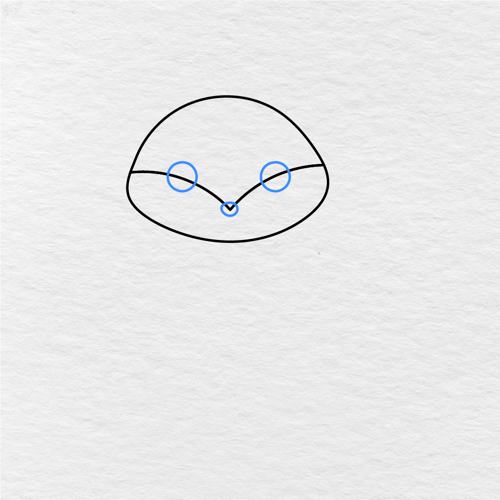 Step 3 Showing How To Draw A Fox With Two Round Eyes And A Small Nose.