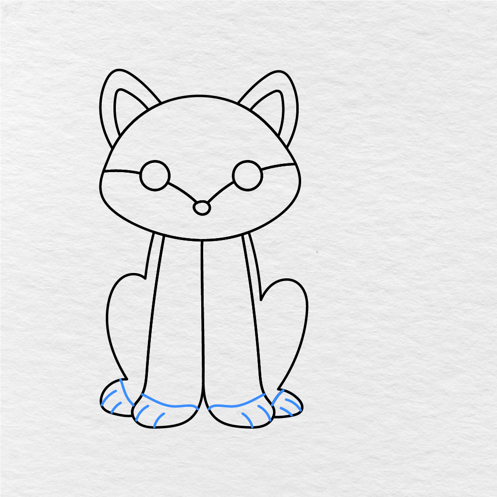 Step 7 Showing How To Draw A Fox With Small Curved Paw Details.