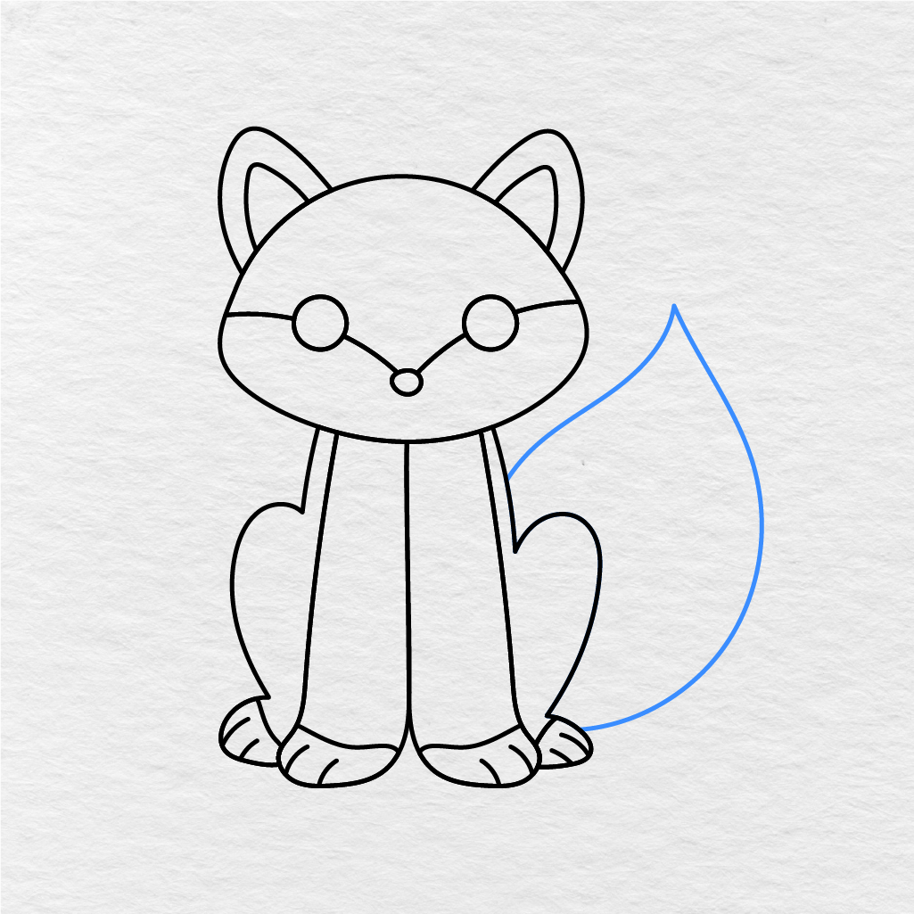 Step 8 Showing How To Draw A Fox With A Big Fluffy Tail Outline Behind The Body.