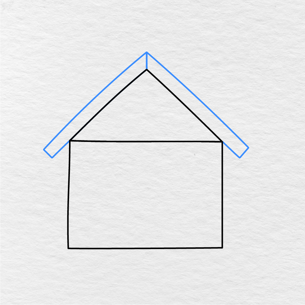 Step 3 Showing How To Draw A House With A Wider Roof Trim Added Around The Roof.