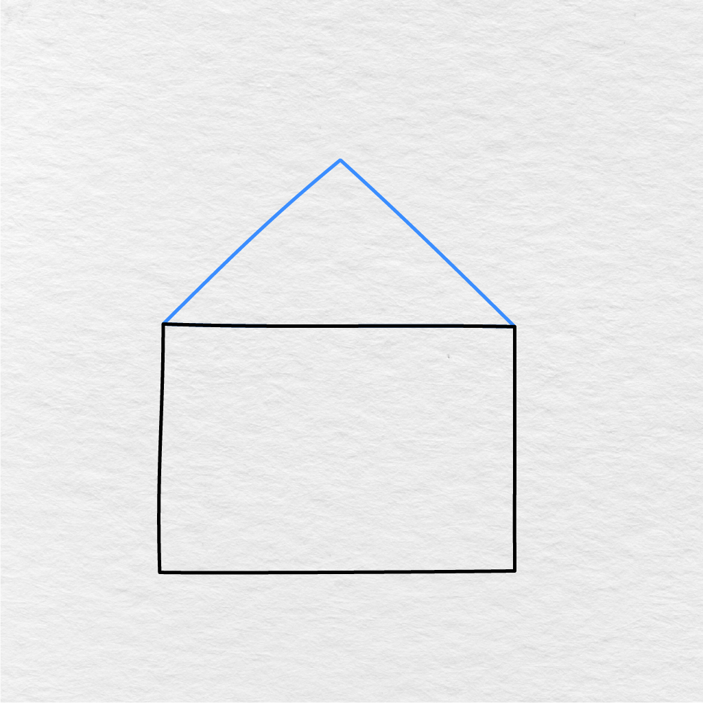 Step 2 Showing How To Draw A House With A Triangle Roof Added On Top.