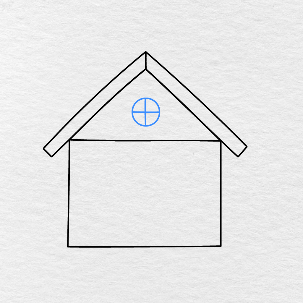 Step 4 Showing How To Draw A House With A Round Window Added Near The Top.