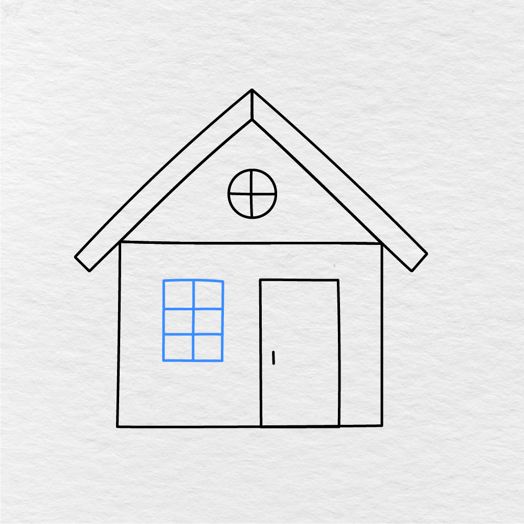 Step 6 Showing How To Draw A House With A Side Window And Divided Window Panes.