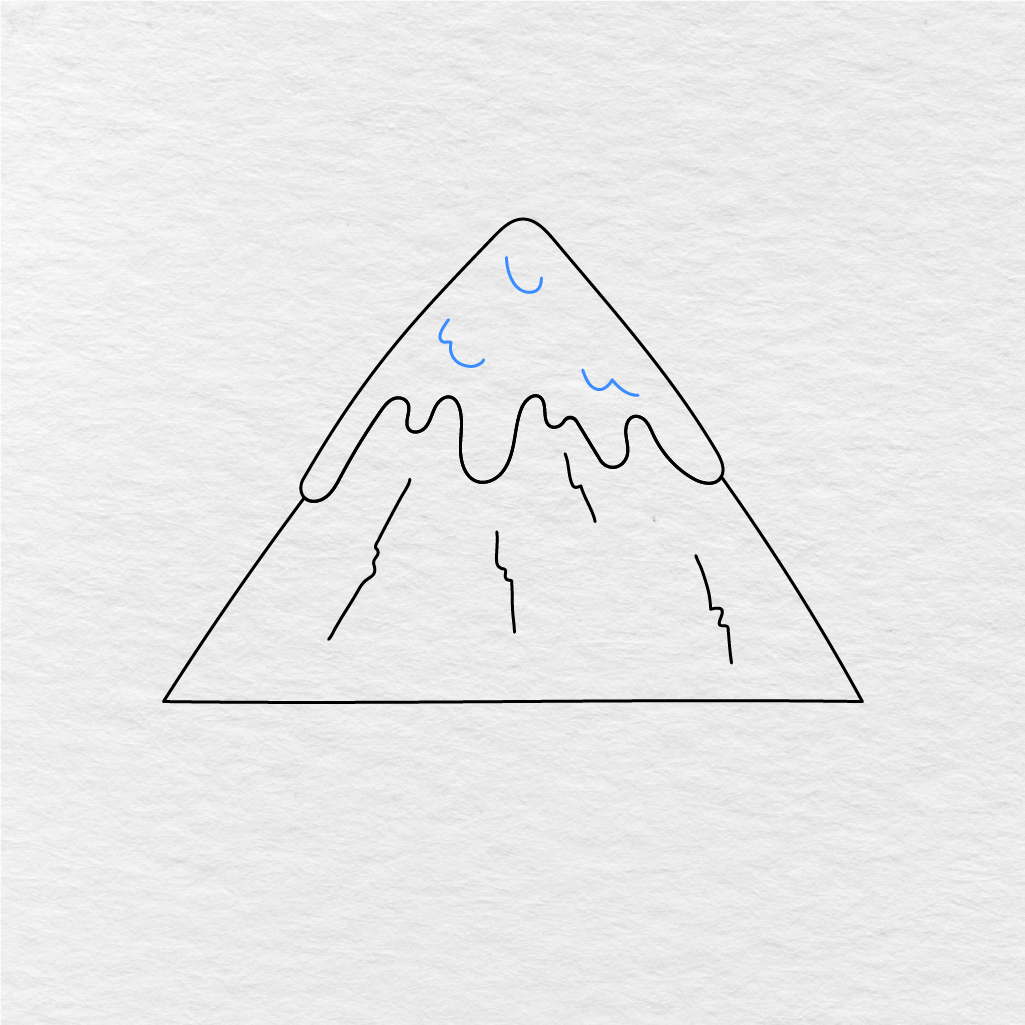 Step 4 Showing How To Draw A Mountain With Small Curved Snow Details.