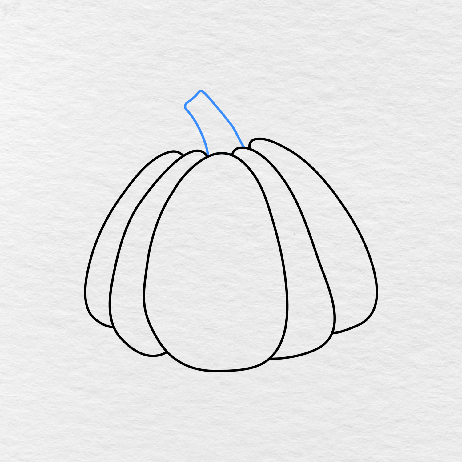 Step 4 Showing How To Draw A Pumpkin With A Thick Curved Stem Added On Top.
