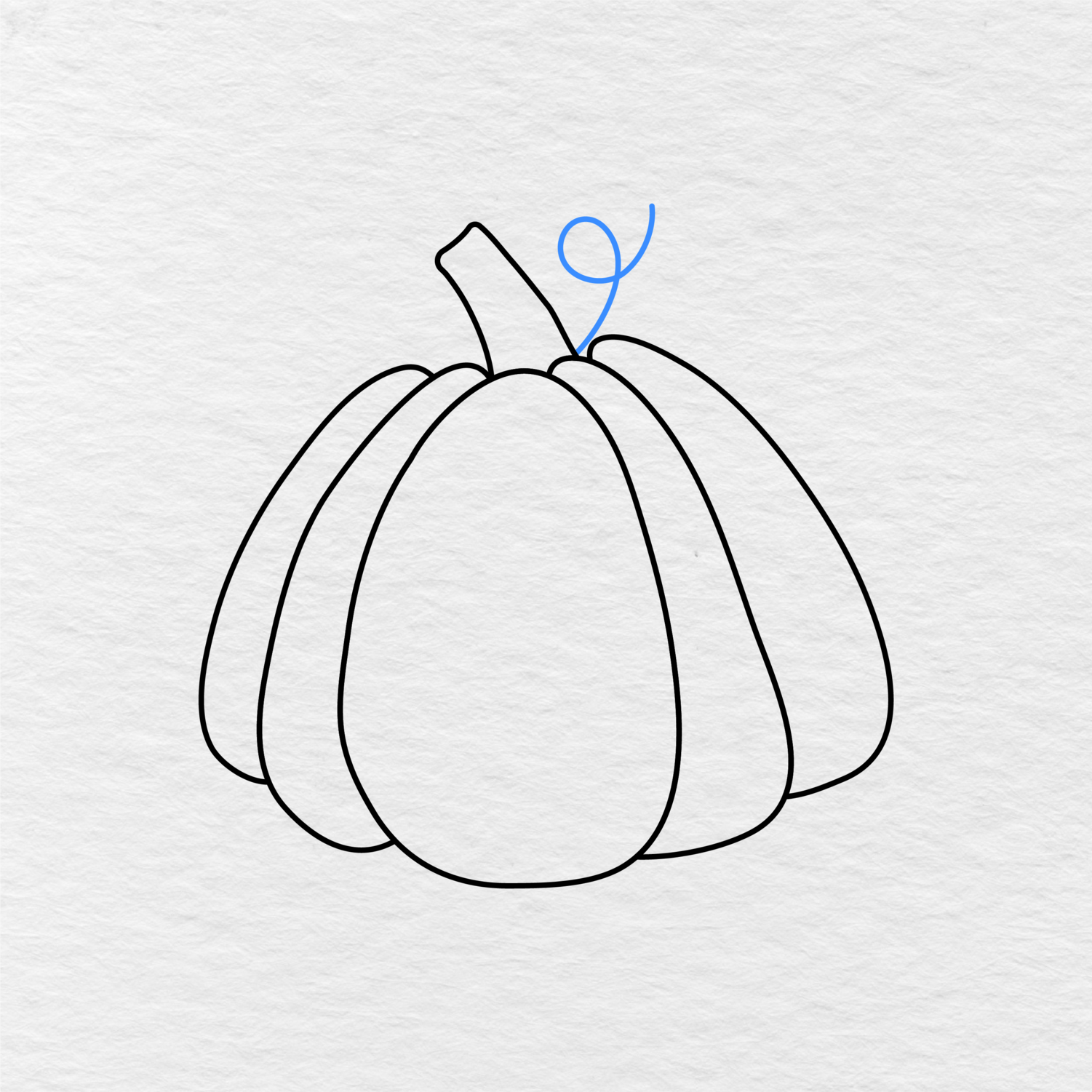 Step 5 Showing How To Draw A Pumpkin With A Small Curling Vine Beside The Stem.