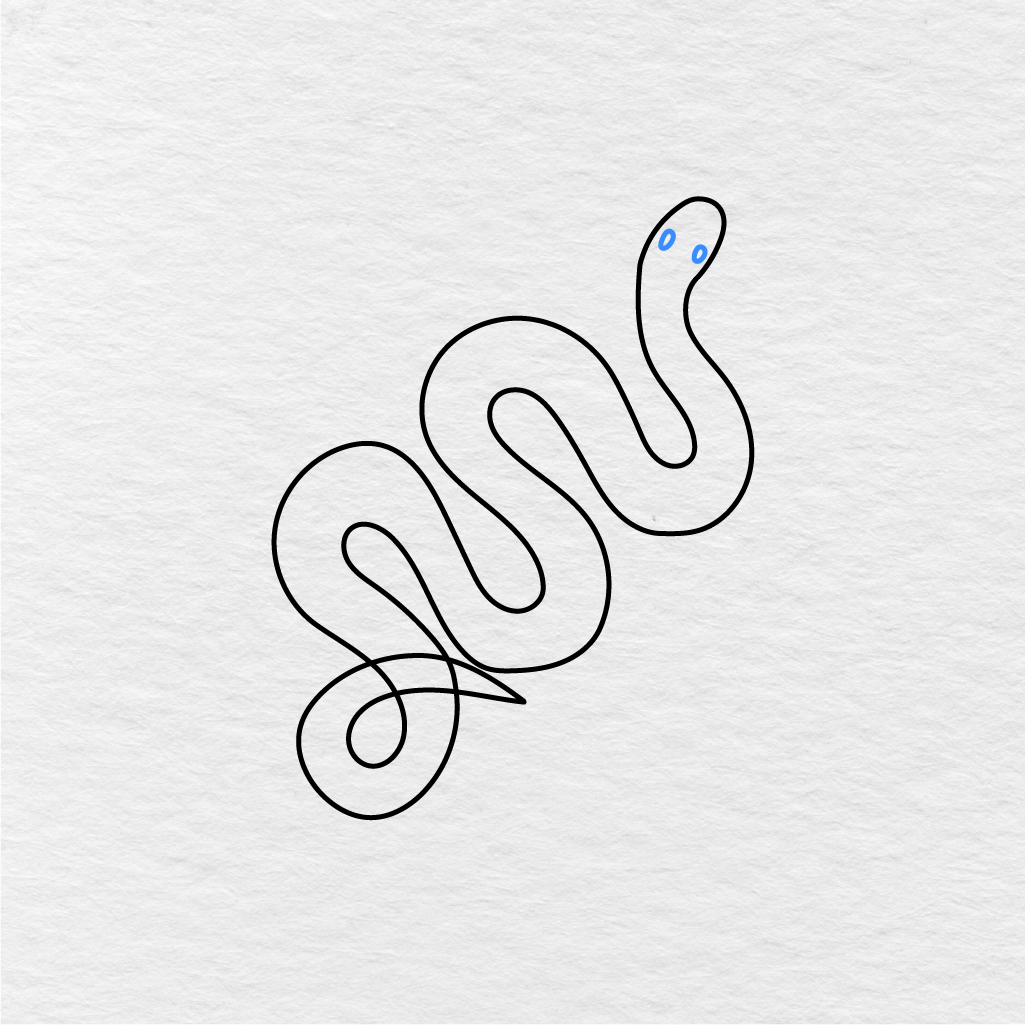 Step 5 Showing How To Draw A Snake With Two Small Oval Eyes.