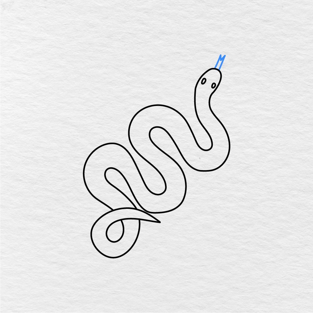 Step 6 Showing How To Draw A Snake With A Small Forked Tongue.