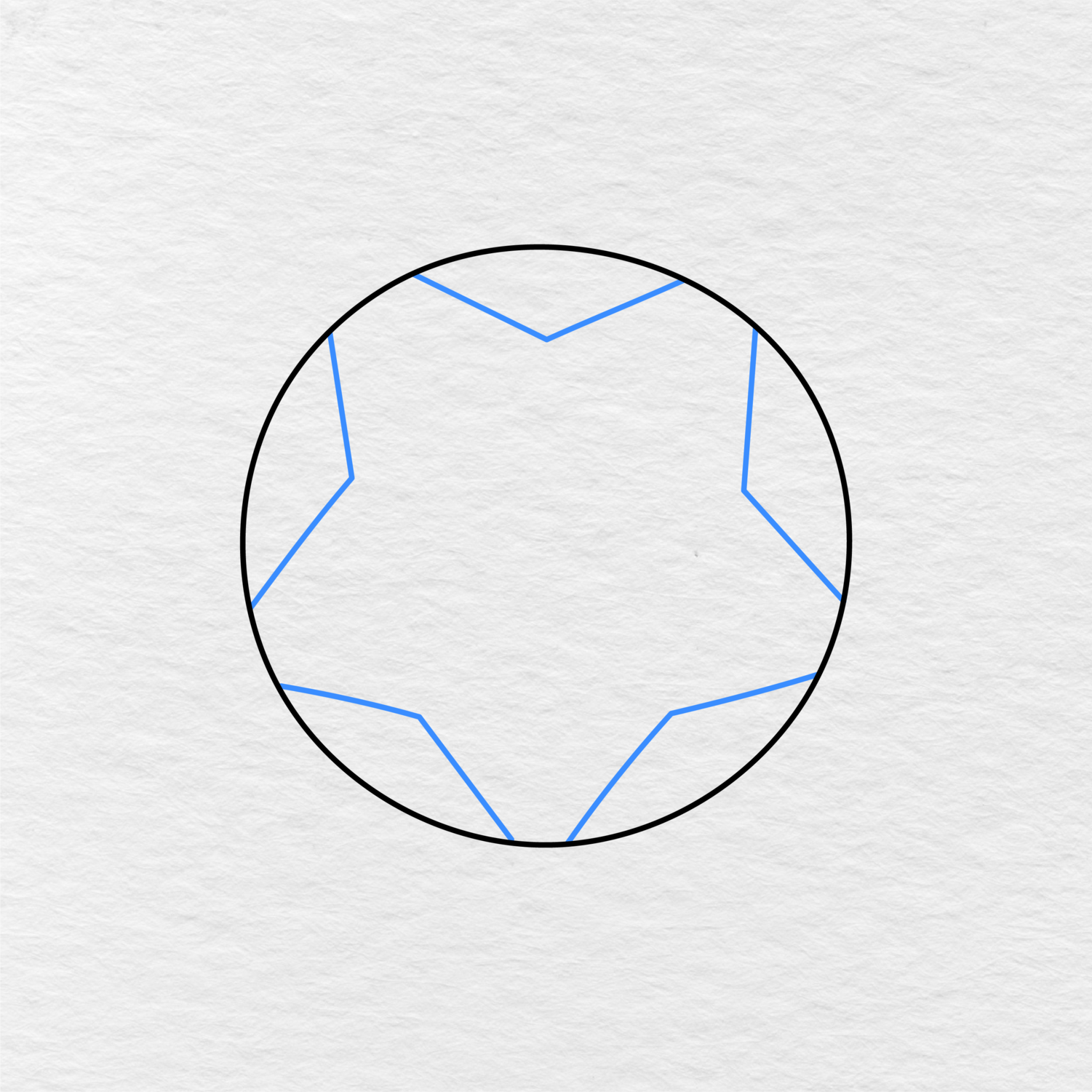 Step 2 Showing How To Draw A Soccer Ball With Five Angled Panel Lines Added Inside The Circle.