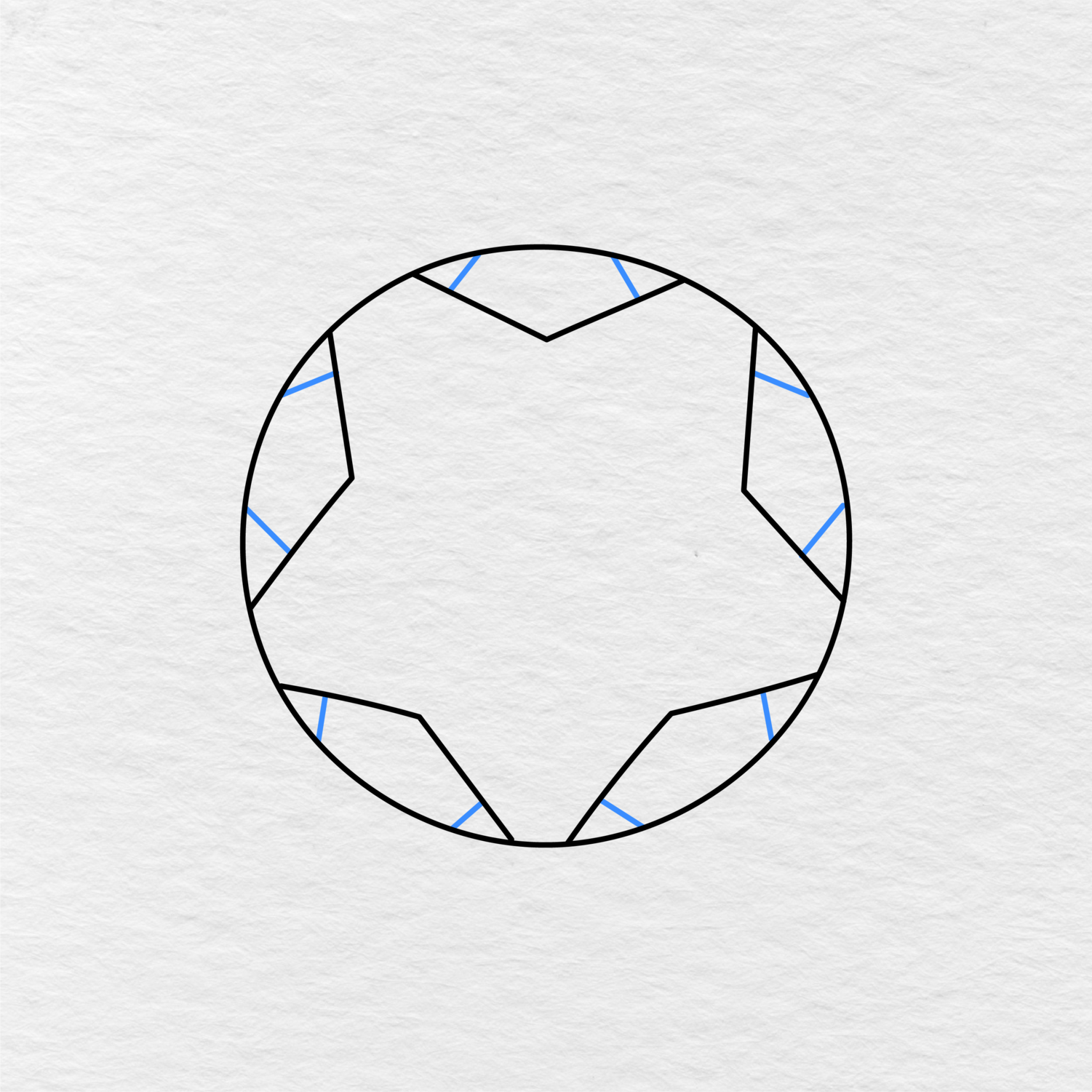 Step 3 Showing How To Draw A Soccer Ball With Five Outer Panels Completed Around The Edge.