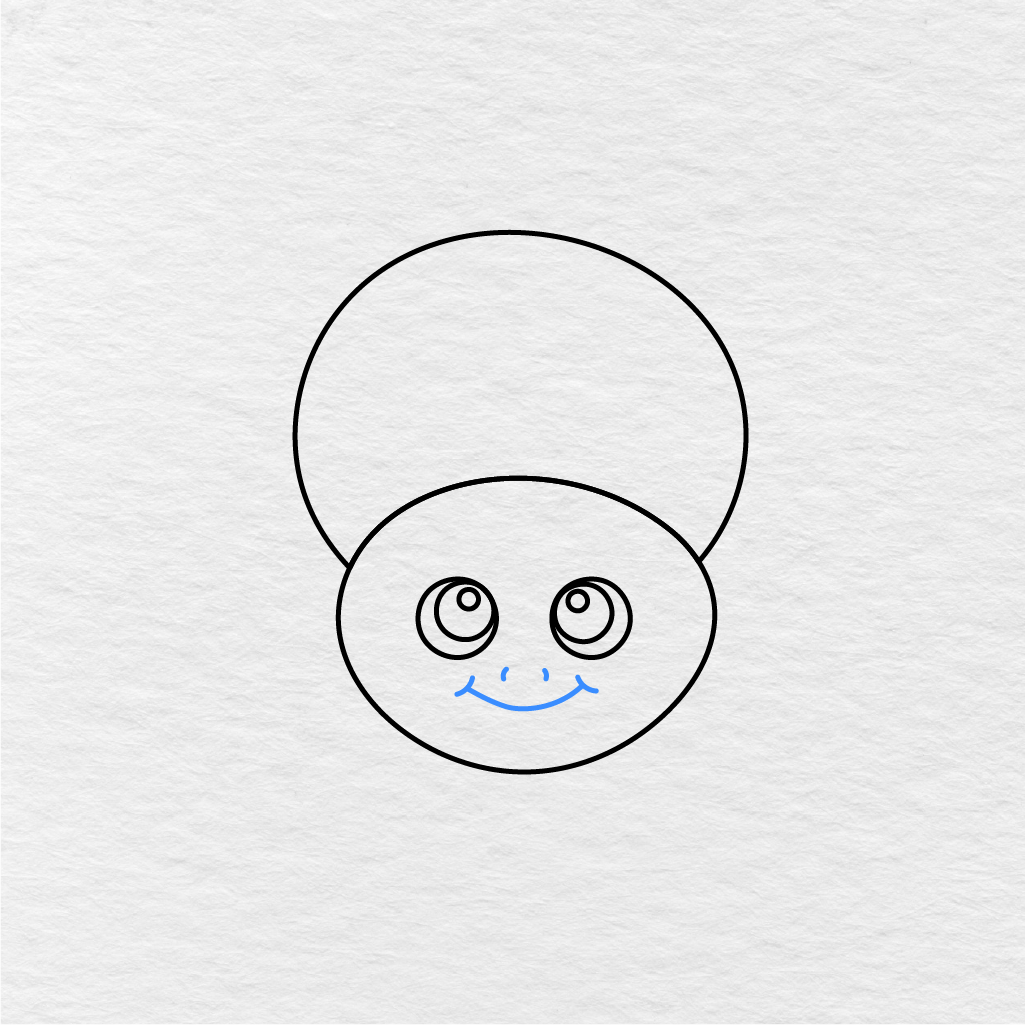 Step 5 Showing How To Draw A Spider With A Smiling Mouth And Small Nose Marks.